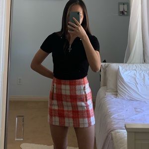 Topshop white and orange plaid miniskirt w zipper